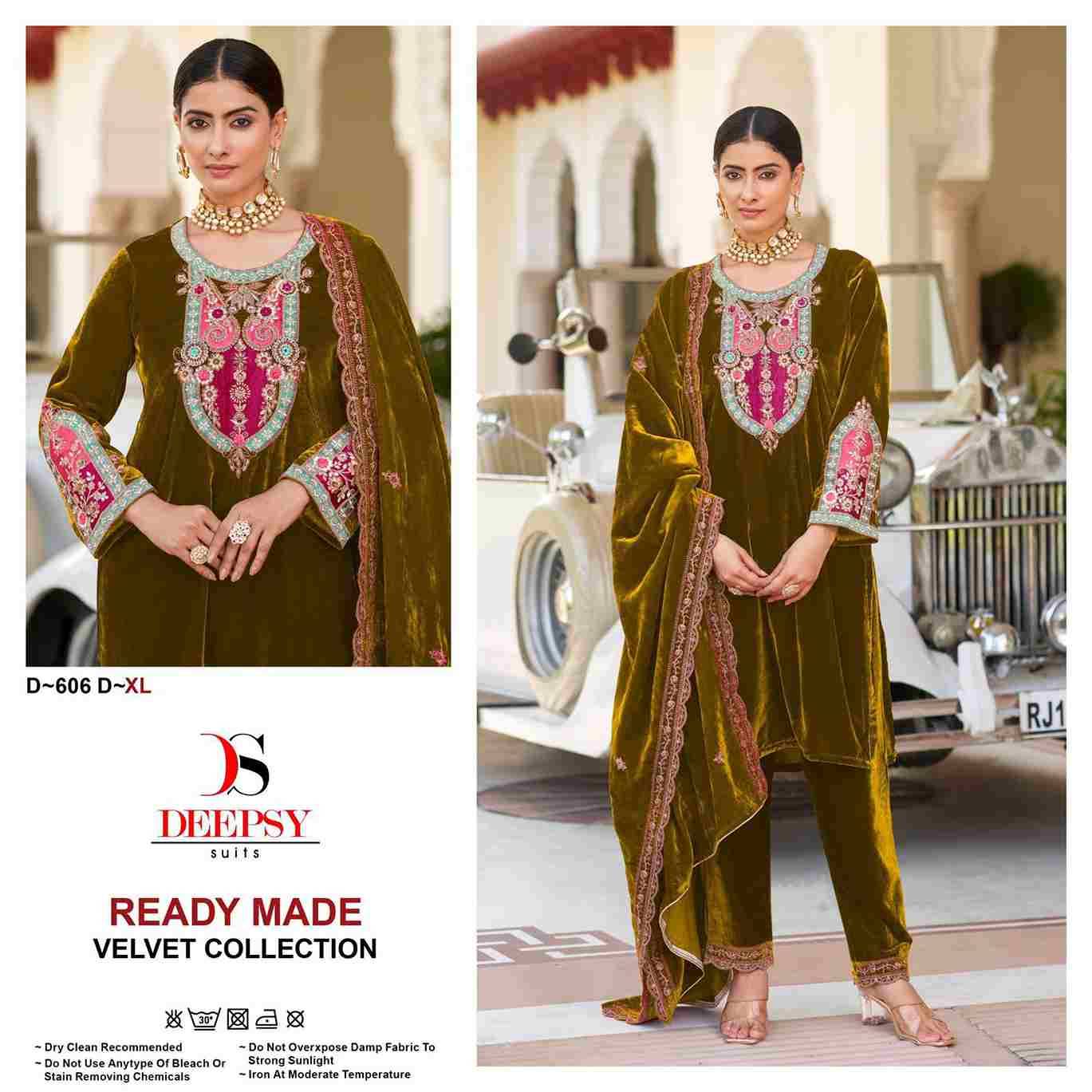 Deepsy Hit Design 606 Colours By Deepsy Suits 606-A To 606-D Series Beautiful Pakistani Suits Colorful Stylish Fancy Casual Wear & Ethnic Wear Pure Velvet Embroidered Dresses At Wholesale Price