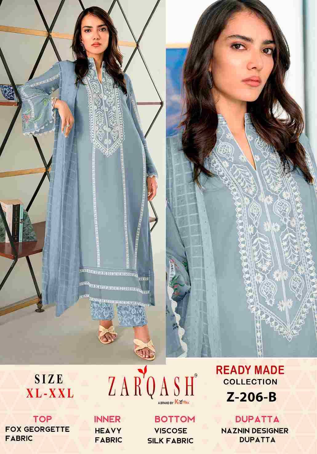 Zarqash Hit Design Z-206 Colours By Zarqash Z-206-A To Z-206-C Series Beautiful Pakistani Suits Colorful Stylish Fancy Casual Wear & Ethnic Wear Faux Georgette Dresses At Wholesale Price