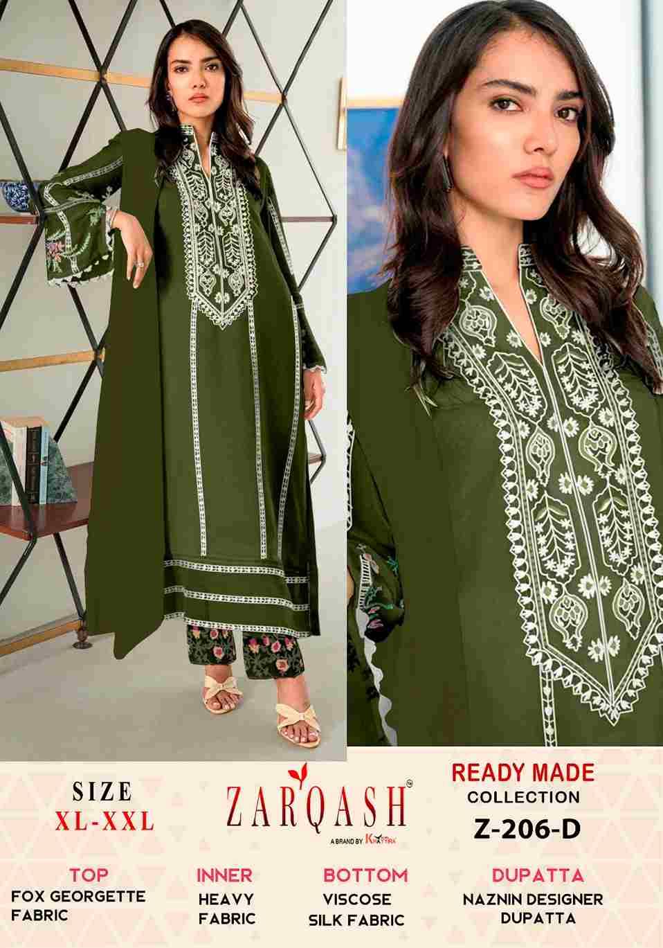 Zarqash Hit Design Z-206 Colours Vol-2 By Zarqash Z-206-D To Z-206-F Series Beautiful Pakistani Suits Colorful Stylish Fancy Casual Wear & Ethnic Wear Faux Georgette Dresses At Wholesale Price