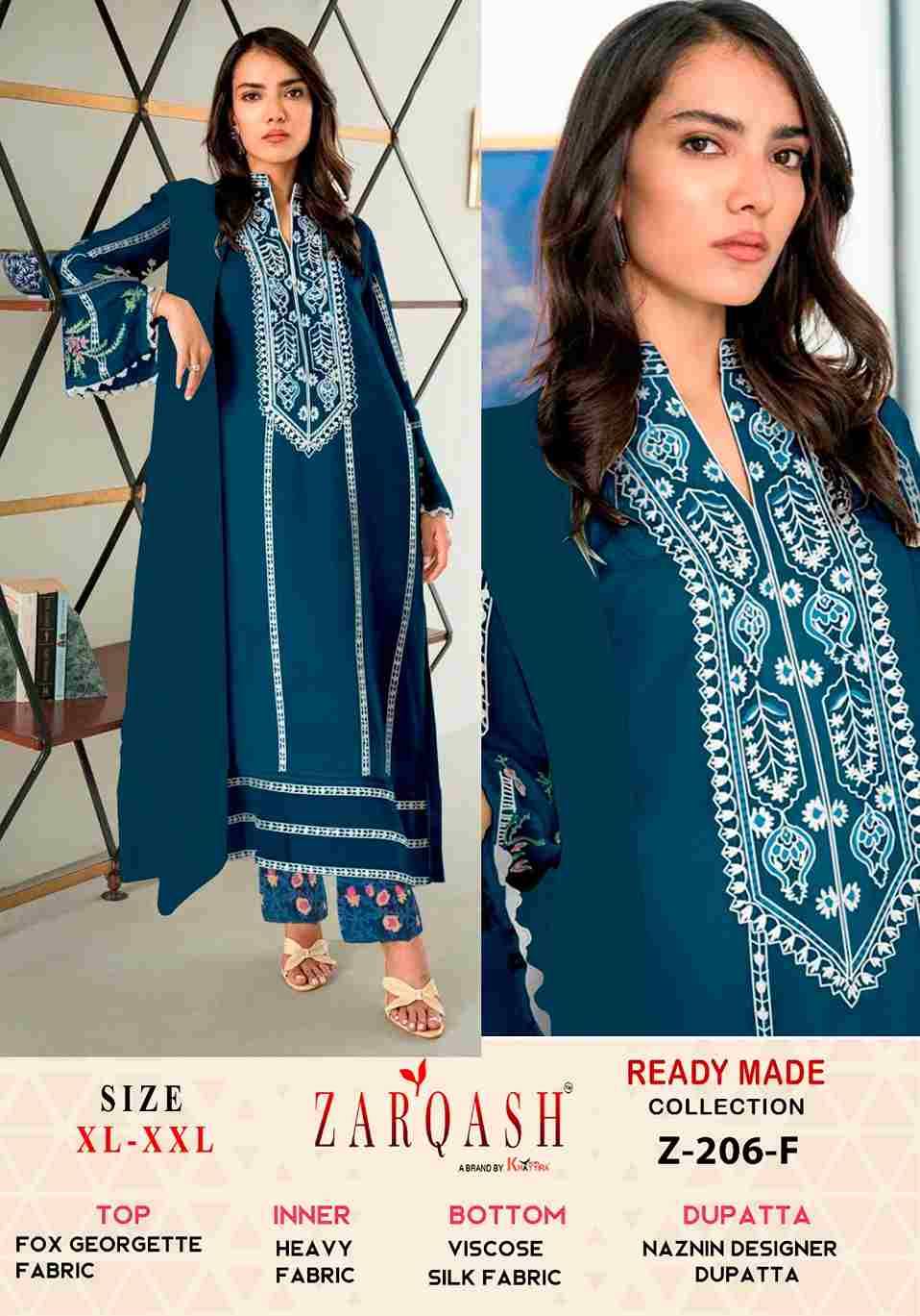 Zarqash Hit Design Z-206 Colours Vol-2 By Zarqash Z-206-D To Z-206-F Series Beautiful Pakistani Suits Colorful Stylish Fancy Casual Wear & Ethnic Wear Faux Georgette Dresses At Wholesale Price