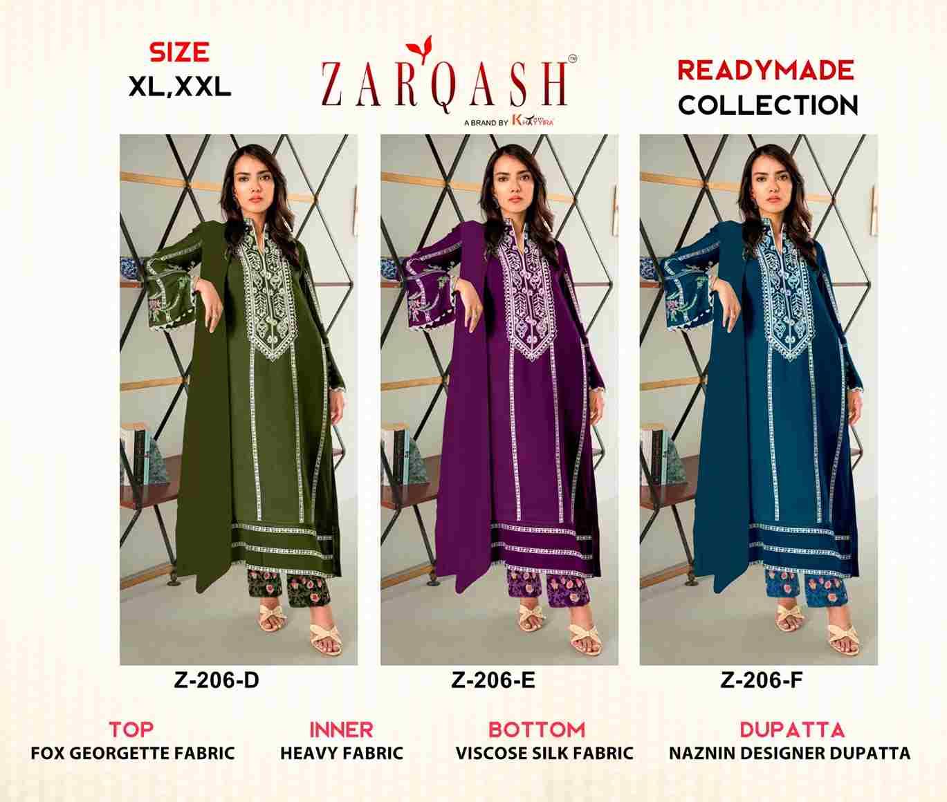 Zarqash Hit Design Z-206 Colours Vol-2 By Zarqash Z-206-D To Z-206-F Series Beautiful Pakistani Suits Colorful Stylish Fancy Casual Wear & Ethnic Wear Faux Georgette Dresses At Wholesale Price