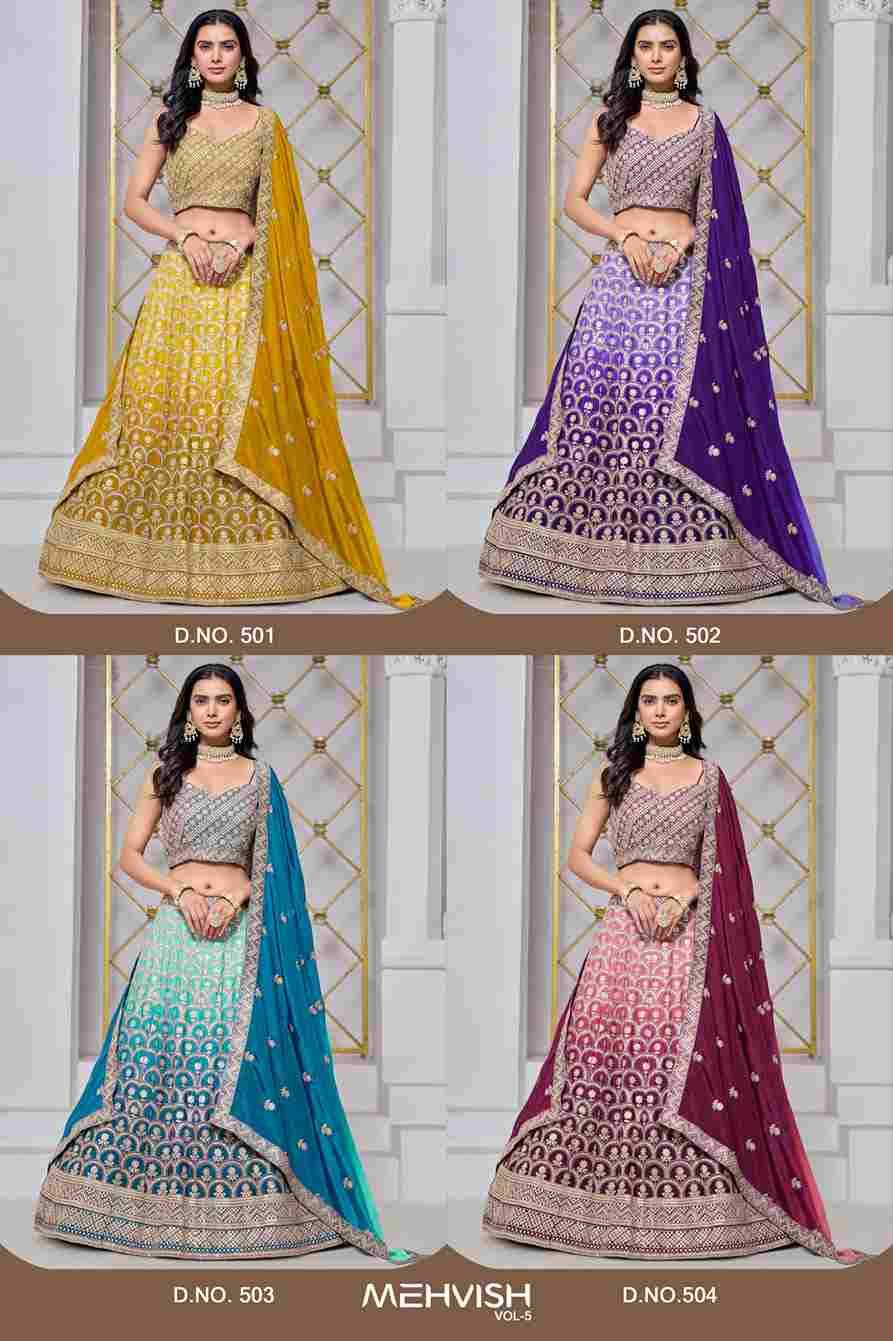 Mehvish Vol-5 By Fashid Wholesale 501 To 504 Series Festive Wear Collection Beautiful Stylish Colorful Fancy Party Wear & Occasional Wear Chinnon Lehengas At Wholesale Price