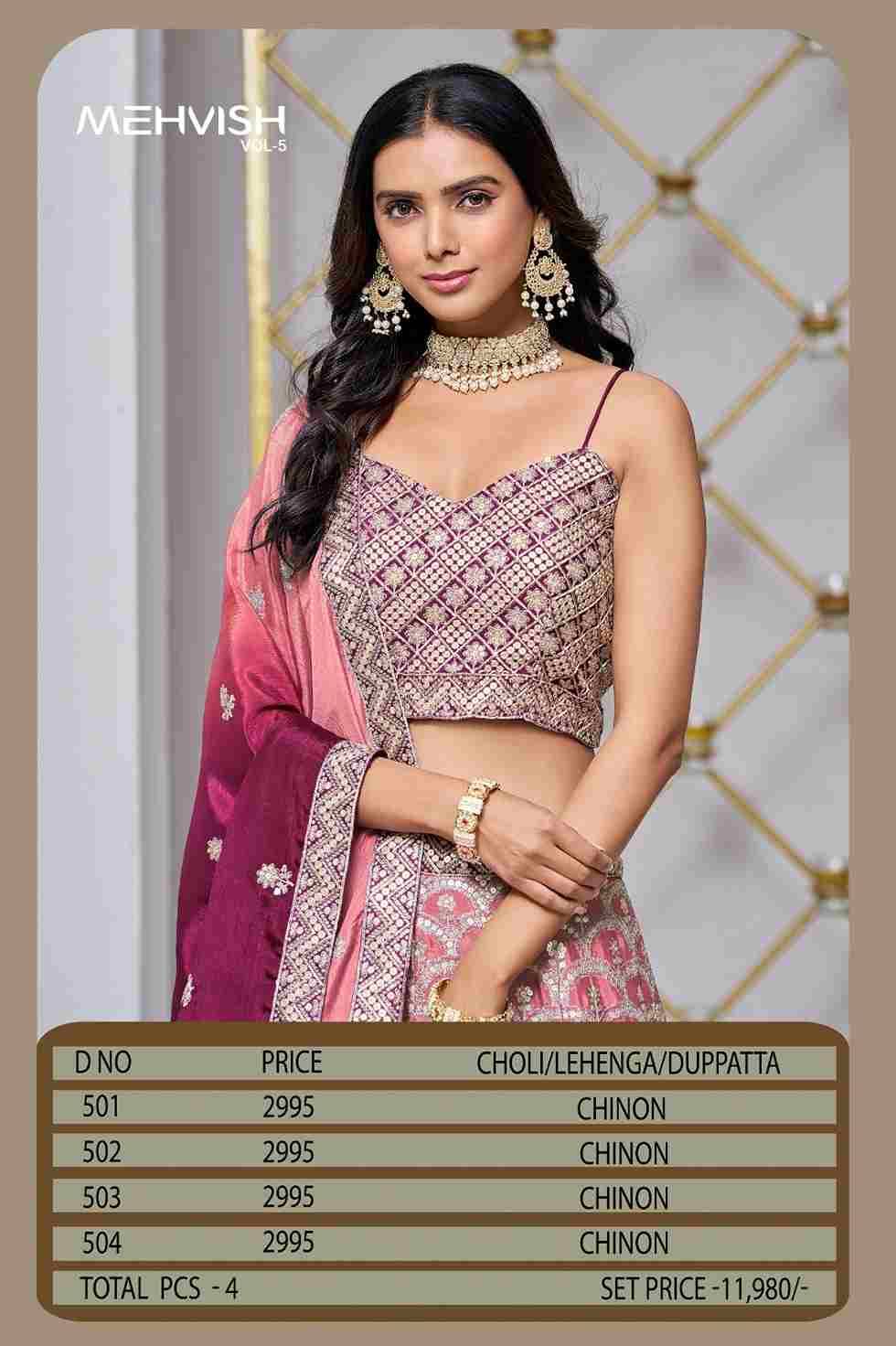 Mehvish Vol-5 By Fashid Wholesale 501 To 504 Series Festive Wear Collection Beautiful Stylish Colorful Fancy Party Wear & Occasional Wear Chinnon Lehengas At Wholesale Price