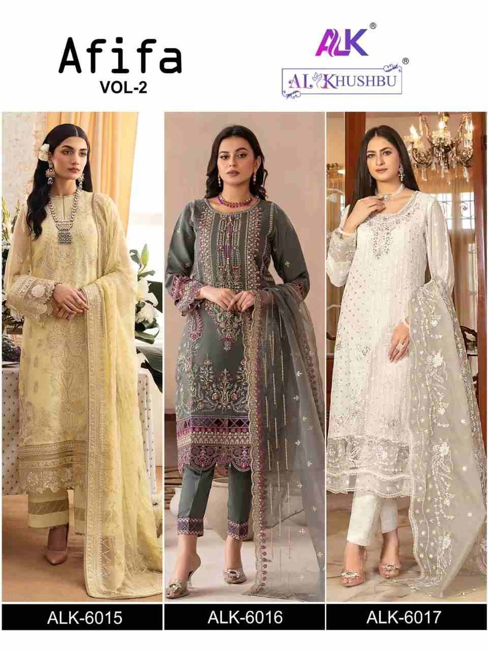 Afifa Vol-2 By Al Khushbu 6015 To 6017 Series Beautiful Pakistani Suits Colorful Stylish Fancy Casual Wear & Ethnic Wear Faux Georgette Dresses At Wholesale Price