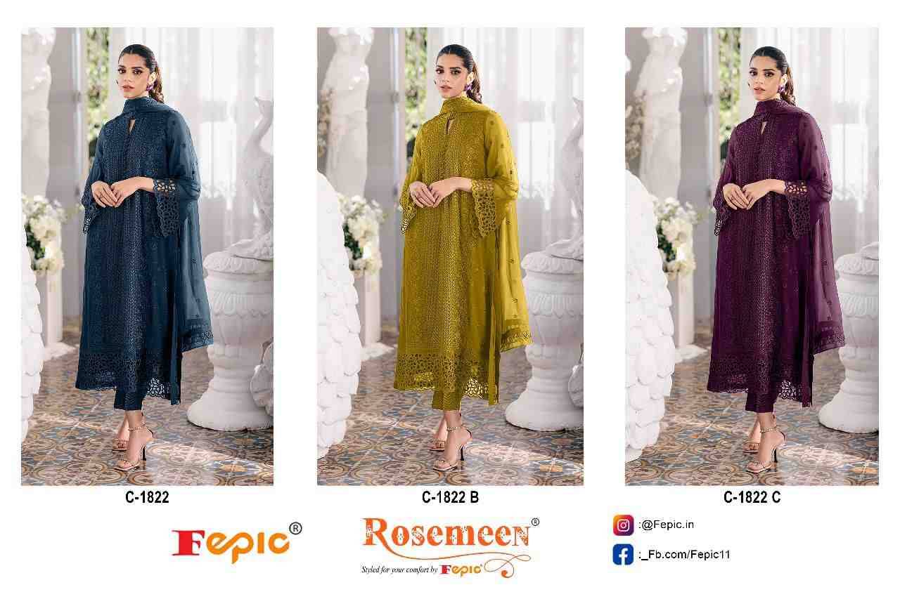 Fepic 1822 Colours By Fepic 1822-A To 1822-C Series Beautiful Pakistani Suits Colorful Stylish Fancy Casual Wear & Ethnic Wear Georgette Embroidered Dresses At Wholesale Price