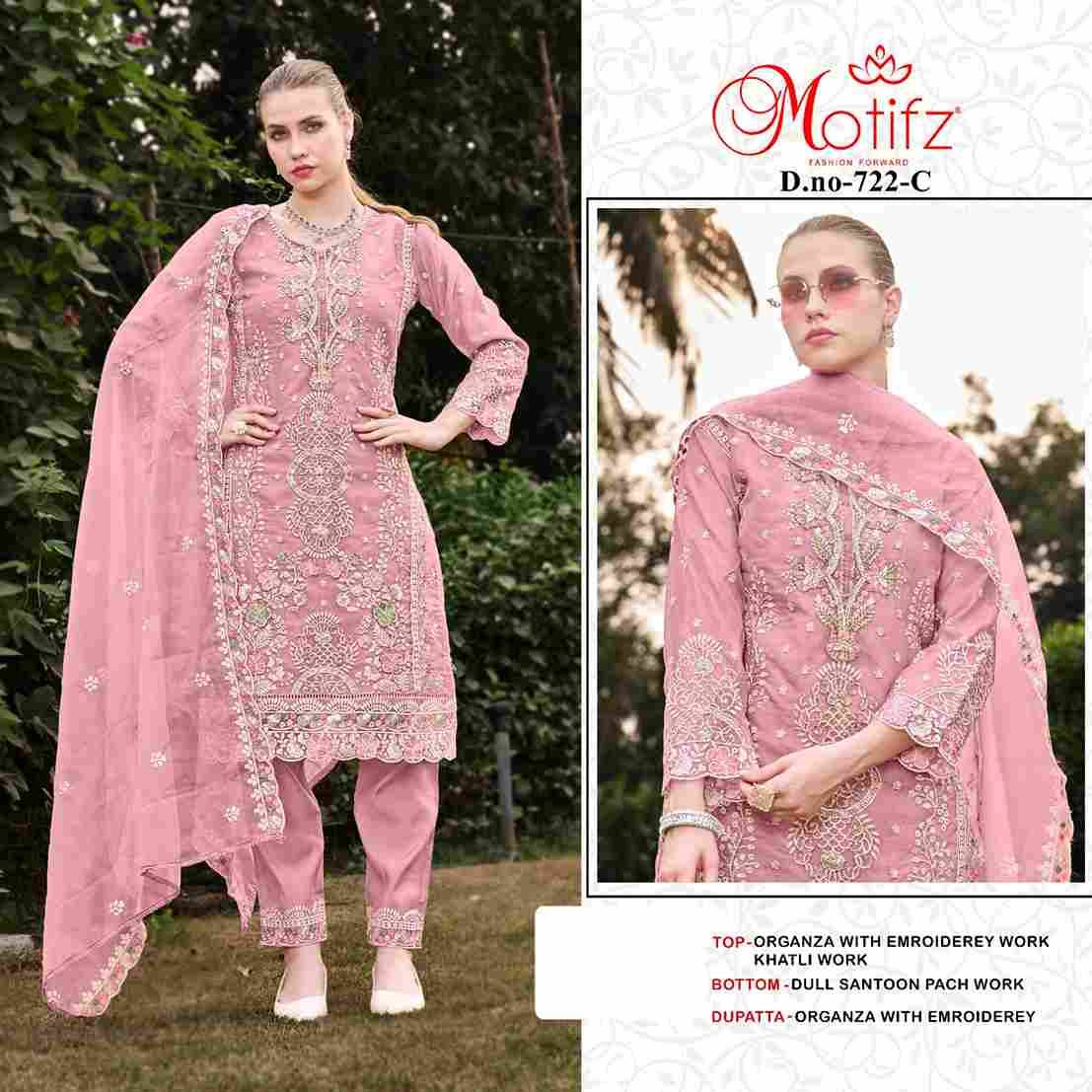 Motifz Hit Design 722 Colours By Motifz 722-A To 722-D Series Beautiful Pakistani Suits Colorful Stylish Fancy Casual Wear & Ethnic Wear Organza Dresses At Wholesale Price