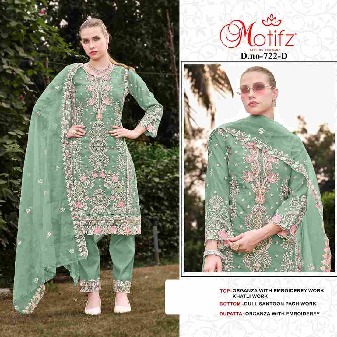 Motifz Hit Design 722 Colours By Motifz 722-A To 722-D Series Beautiful Pakistani Suits Colorful Stylish Fancy Casual Wear & Ethnic Wear Organza Dresses At Wholesale Price