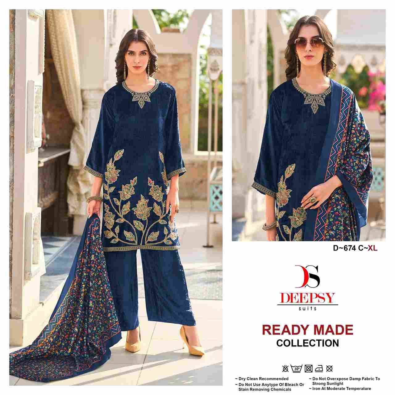 Deepsy Hit Design 674 Colours By Deepsy Suits 674-A To 674-D Series Beautiful Pakistani Suits Colorful Stylish Fancy Casual Wear & Ethnic Wear Pure Velvet Embroidered Dresses At Wholesale Price