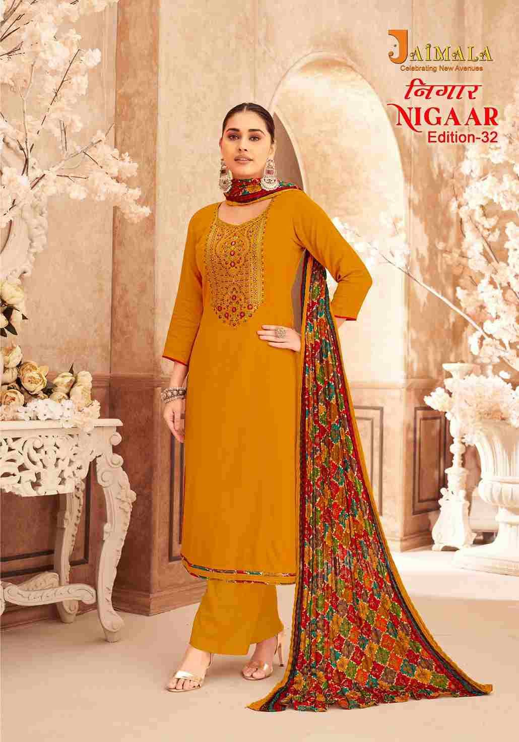 Nigaar Vol-32 By Jaimala 1681-001 To 1681-008 Series Beautiful Festive Suits Colorful Stylish Fancy Casual Wear & Ethnic Wear Pure Rayon Slub With Work Dresses At Wholesale Price