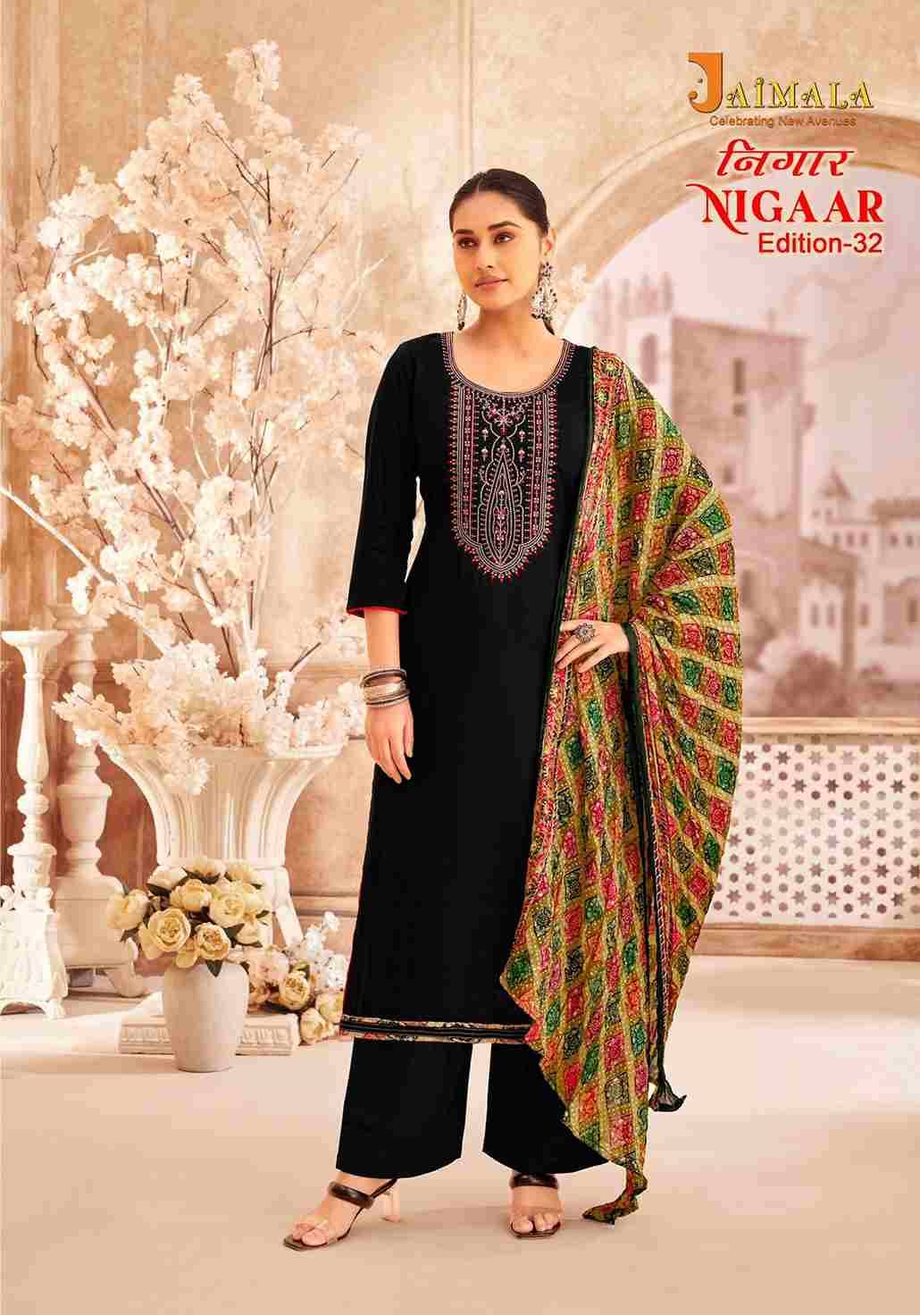 Nigaar Vol-32 By Jaimala 1681-001 To 1681-008 Series Beautiful Festive Suits Colorful Stylish Fancy Casual Wear & Ethnic Wear Pure Rayon Slub With Work Dresses At Wholesale Price