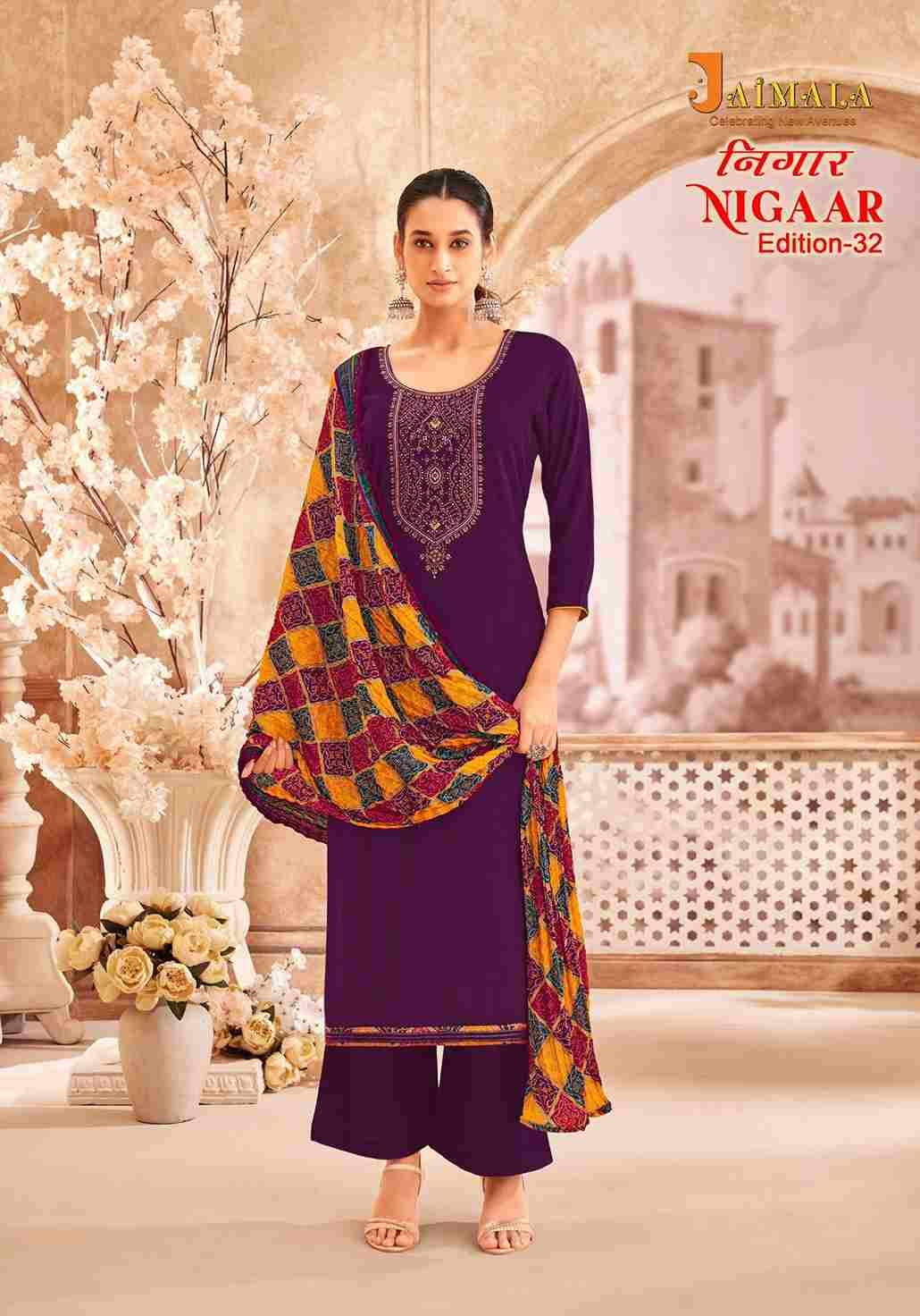 Nigaar Vol-32 By Jaimala 1681-001 To 1681-008 Series Beautiful Festive Suits Colorful Stylish Fancy Casual Wear & Ethnic Wear Pure Rayon Slub With Work Dresses At Wholesale Price