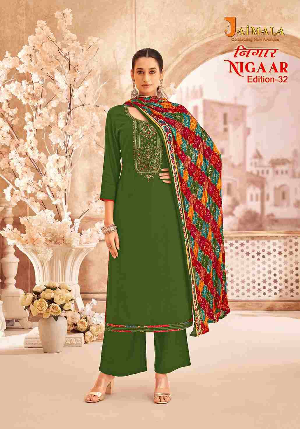 Nigaar Vol-32 By Jaimala 1681-001 To 1681-008 Series Beautiful Festive Suits Colorful Stylish Fancy Casual Wear & Ethnic Wear Pure Rayon Slub With Work Dresses At Wholesale Price