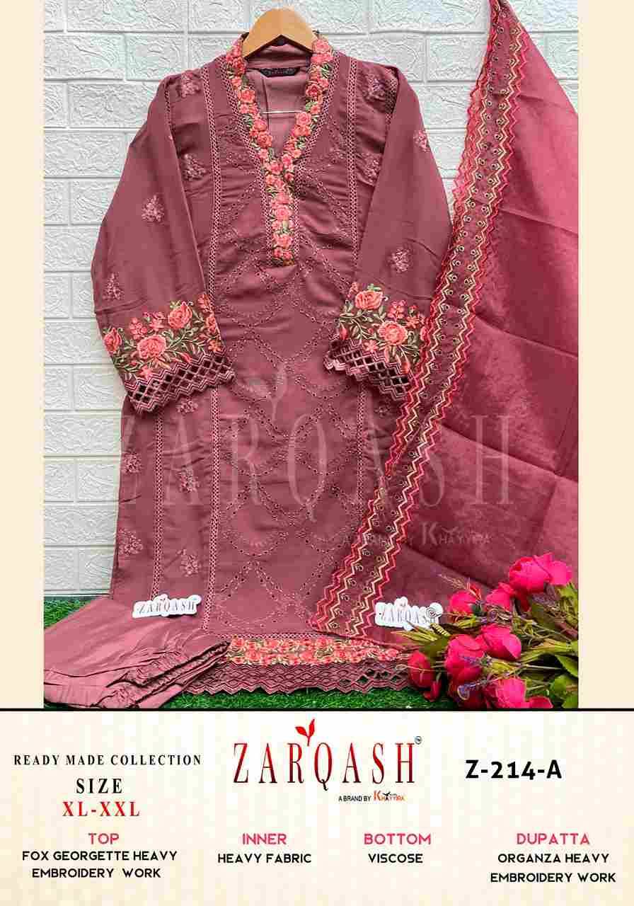 Zarqash Hit Design Z-214 Colours By Zarqash Z-214-A To Z-214-F Series Beautiful Pakistani Suits Colorful Stylish Fancy Casual Wear & Ethnic Wear Faux Georgette Dresses At Wholesale Price