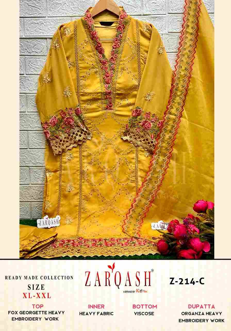 Zarqash Hit Design Z-214 Colours By Zarqash Z-214-A To Z-214-F Series Beautiful Pakistani Suits Colorful Stylish Fancy Casual Wear & Ethnic Wear Faux Georgette Dresses At Wholesale Price