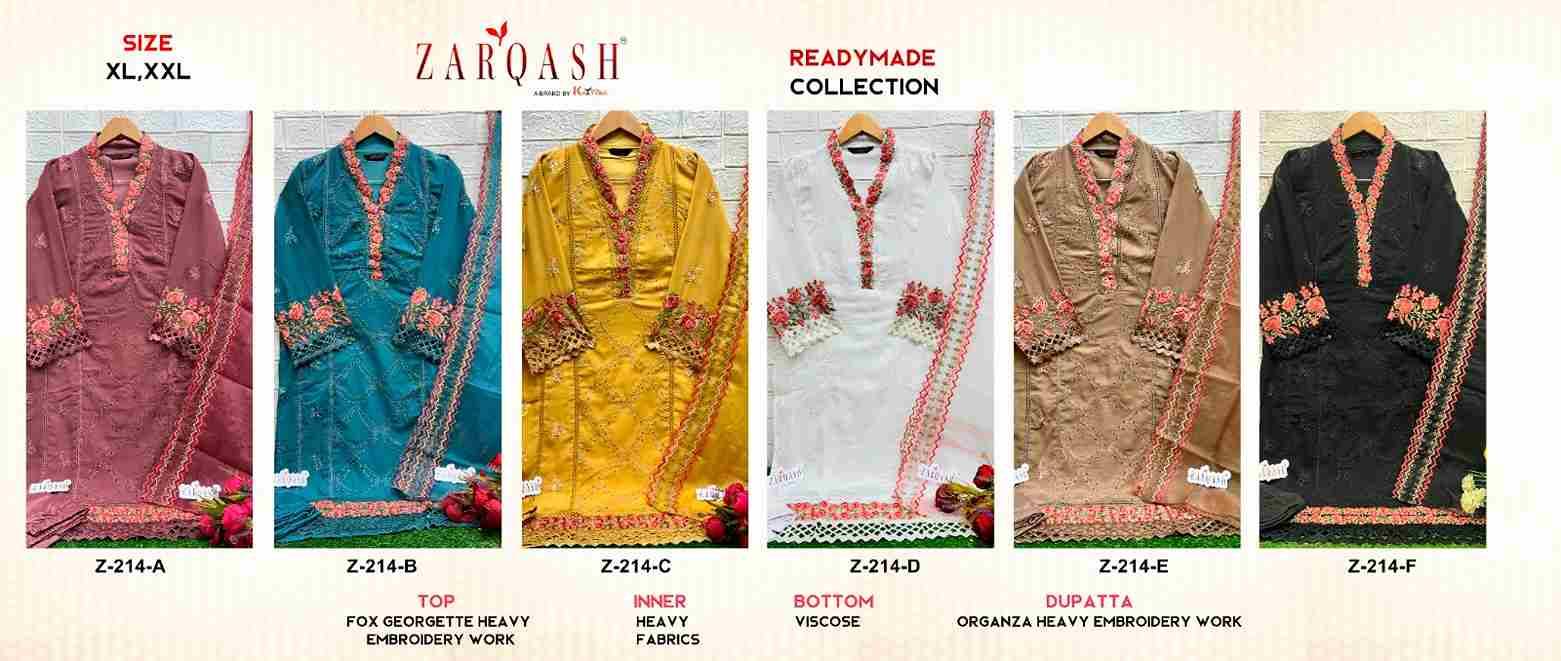 Zarqash Hit Design Z-214 Colours By Zarqash Z-214-A To Z-214-F Series Beautiful Pakistani Suits Colorful Stylish Fancy Casual Wear & Ethnic Wear Faux Georgette Dresses At Wholesale Price