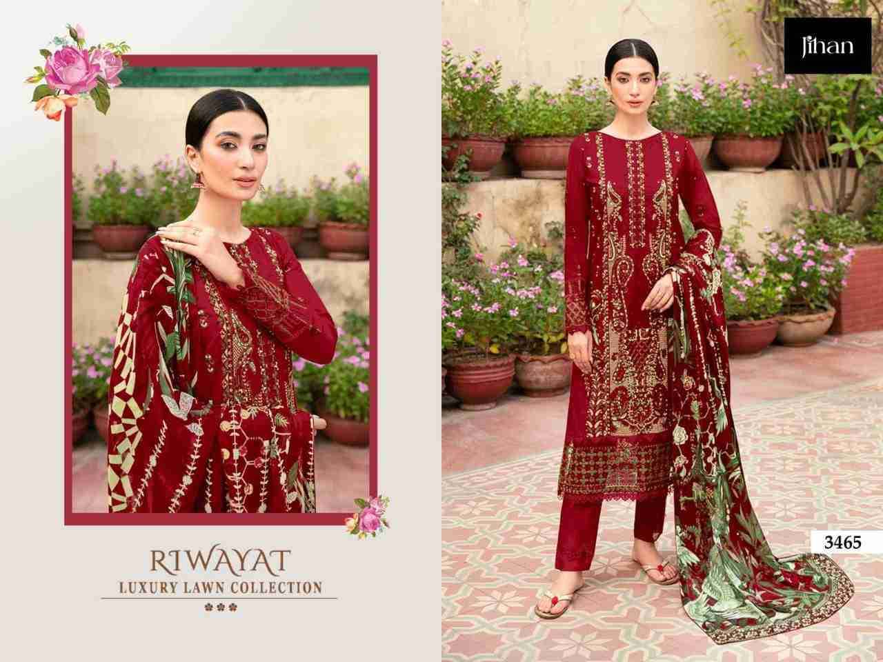 Riwayat Luxury Lawn Collection By Jihan Beautiful Stylish Pakistani Suits Fancy Colorful Casual Wear & Ethnic Wear & Ready To Wear Rayon Print Dresses At Wholesale Price