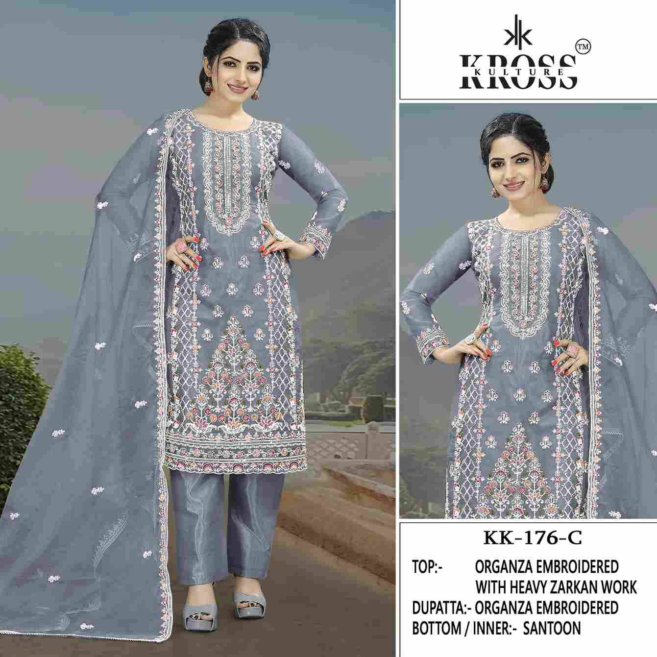 Kross Kulture Hit Design 176 Colours By Kross Kulture 176-A To 176-D Series Beautiful Pakistani Suits Colorful Stylish Fancy Casual Wear & Ethnic Wear Organza Embroidered Dresses At Wholesale Price