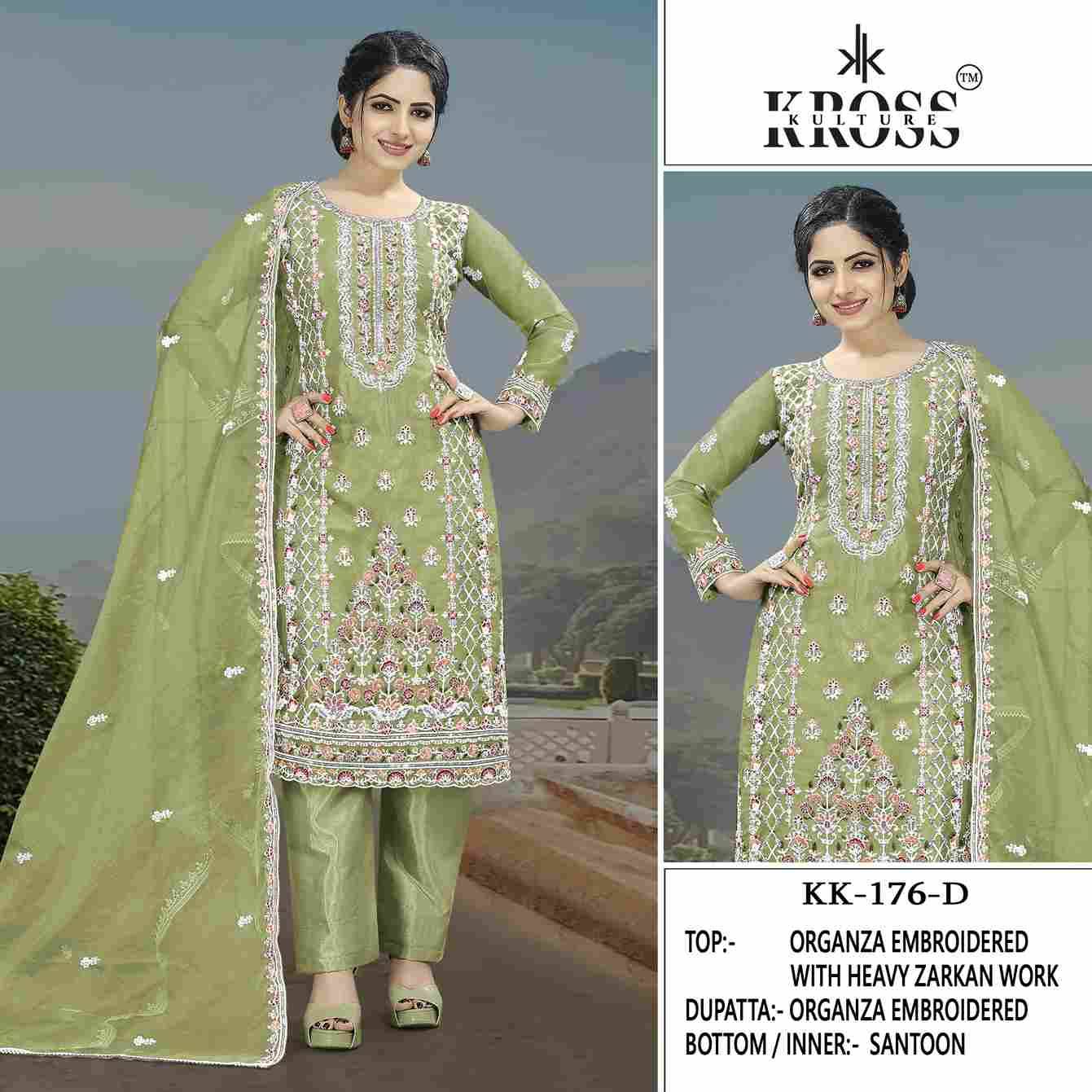 Kross Kulture Hit Design 176 Colours By Kross Kulture 176-A To 176-D Series Beautiful Pakistani Suits Colorful Stylish Fancy Casual Wear & Ethnic Wear Organza Embroidered Dresses At Wholesale Price