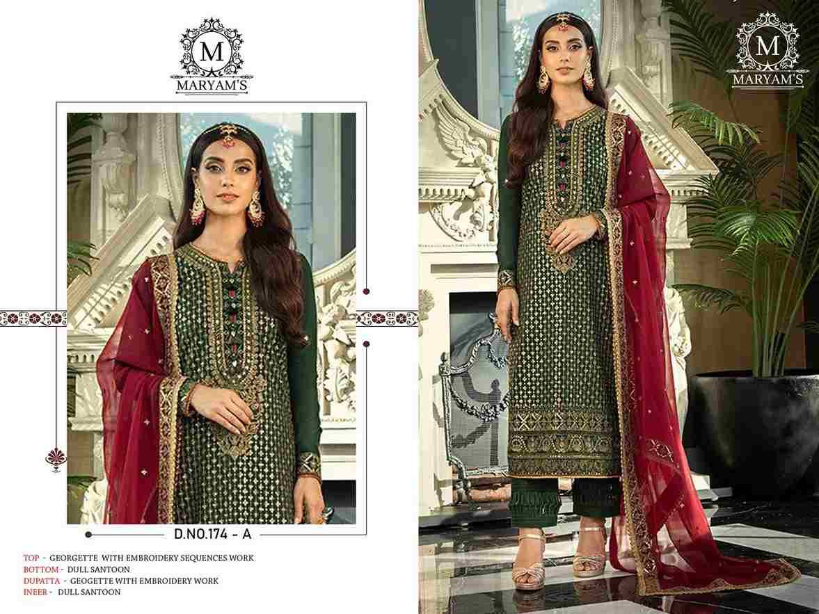 Maryams 174 Colours By Maryams 174-A To 174-D Series Pakistani Suits Beautiful Fancy Colorful Stylish Party Wear & Occasional Wear Georgette Embroidery Dresses At Wholesale Price