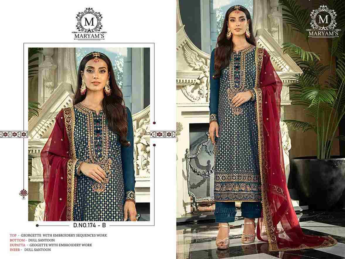 Maryams 174 Colours By Maryams 174-A To 174-D Series Pakistani Suits Beautiful Fancy Colorful Stylish Party Wear & Occasional Wear Georgette Embroidery Dresses At Wholesale Price