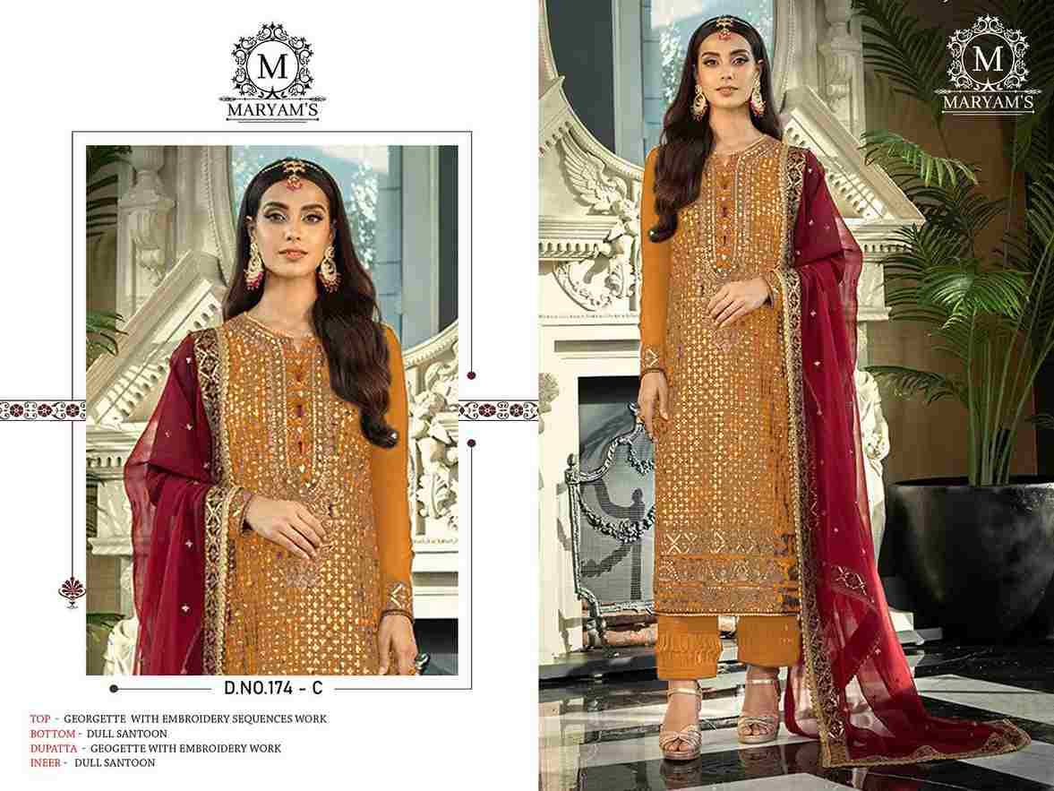 Maryams 174 Colours By Maryams 174-A To 174-D Series Pakistani Suits Beautiful Fancy Colorful Stylish Party Wear & Occasional Wear Georgette Embroidery Dresses At Wholesale Price