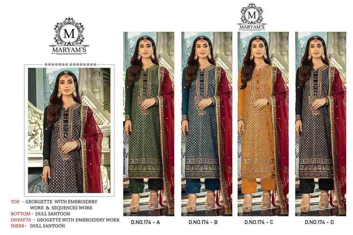 Maryams 174 Colours By Maryams 174-A To 174-D Series Pakistani Suits Beautiful Fancy Colorful Stylish Party Wear & Occasional Wear Georgette Embroidery Dresses At Wholesale Price