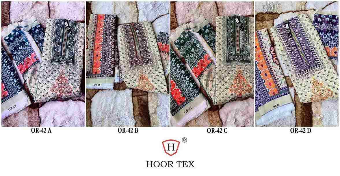 Hoor Tex Hit Design OR-42 Colours By Hoor Tex OR-42-A To OR-42-D Series Beautiful Pakistani Suits Stylish Colorful Fancy Casual Wear & Ethnic Wear Heavy Organza Embroidered Dresses At Wholesale Price