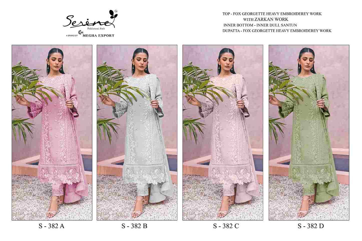 Serene Hit Design S-382 Colours By Serene S-382-A To S-382-D Series Designer Pakistani Suits Beautiful Fancy Colorful Stylish Party Wear & Occasional Wear Organza Embroidered Dresses At Wholesale Price