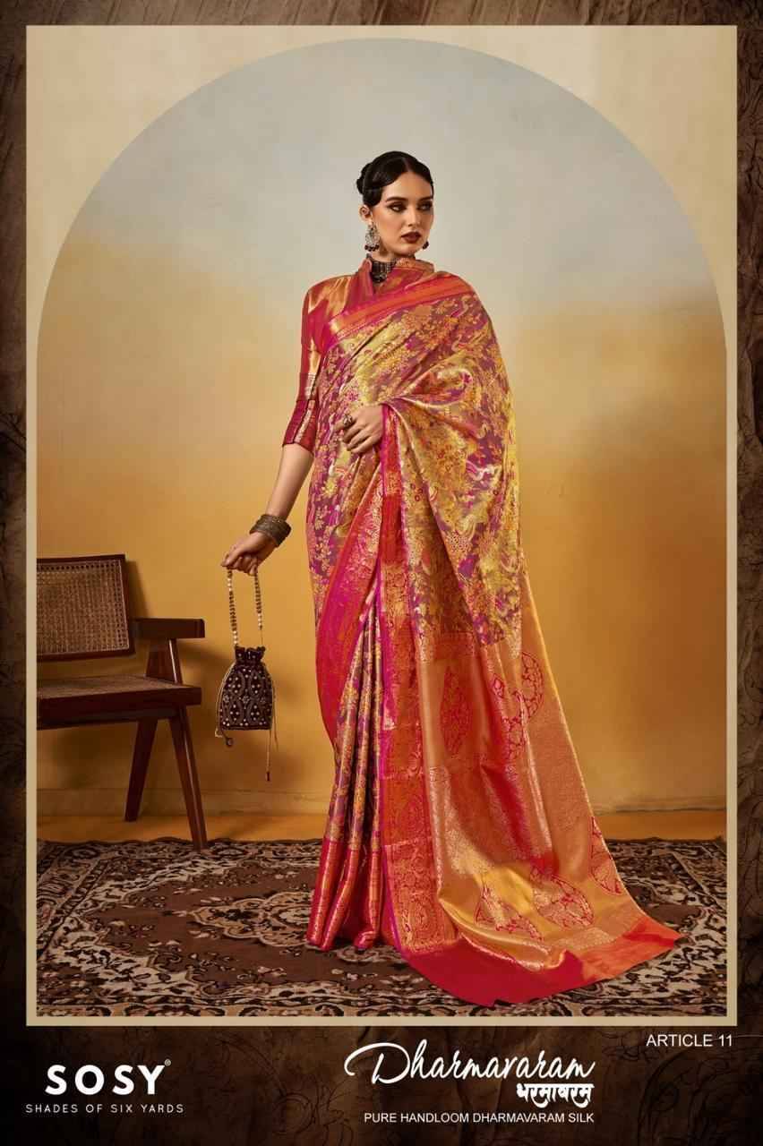 Dharamvaram By Sosy 11 To 16 Series Indian Traditional Wear Collection Beautiful Stylish Fancy Colorful Party Wear & Occasional Wear Viscose Silk Sarees At Wholesale Price