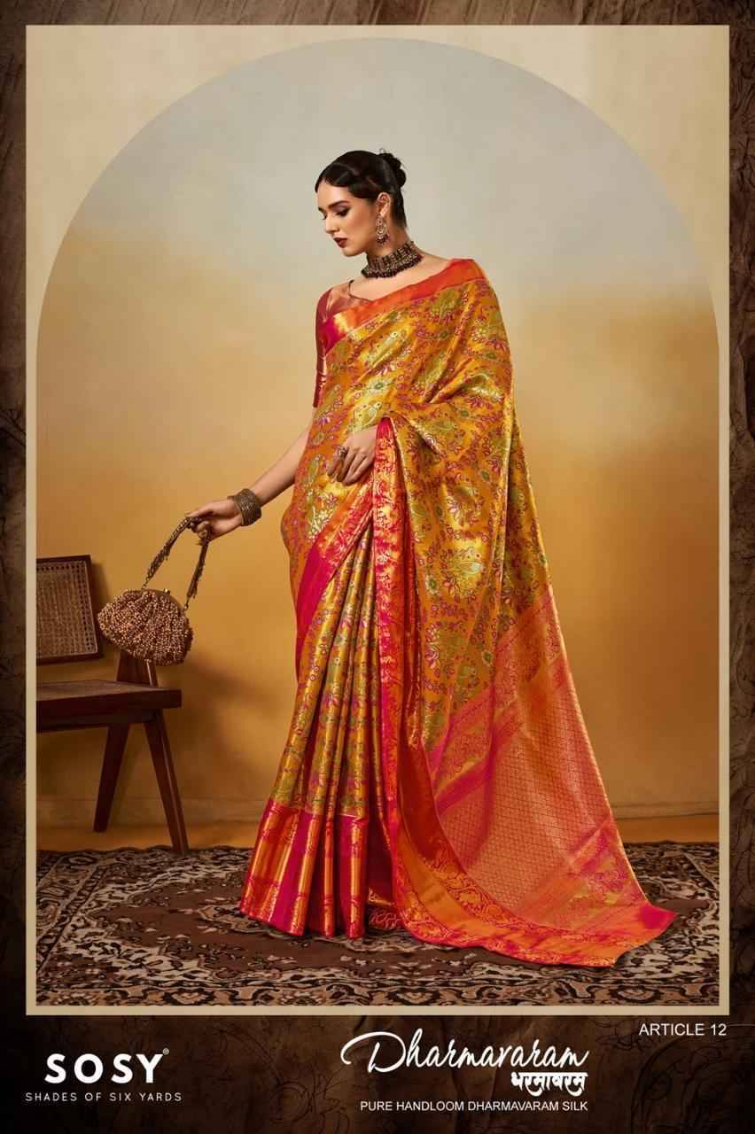 Dharamvaram By Sosy 11 To 16 Series Indian Traditional Wear Collection Beautiful Stylish Fancy Colorful Party Wear & Occasional Wear Viscose Silk Sarees At Wholesale Price