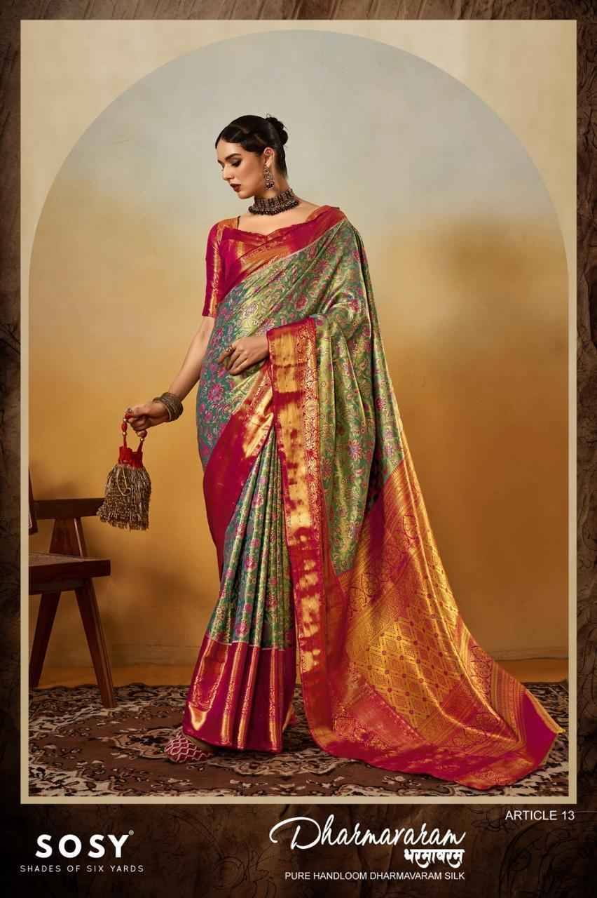 Dharamvaram By Sosy 11 To 16 Series Indian Traditional Wear Collection Beautiful Stylish Fancy Colorful Party Wear & Occasional Wear Viscose Silk Sarees At Wholesale Price