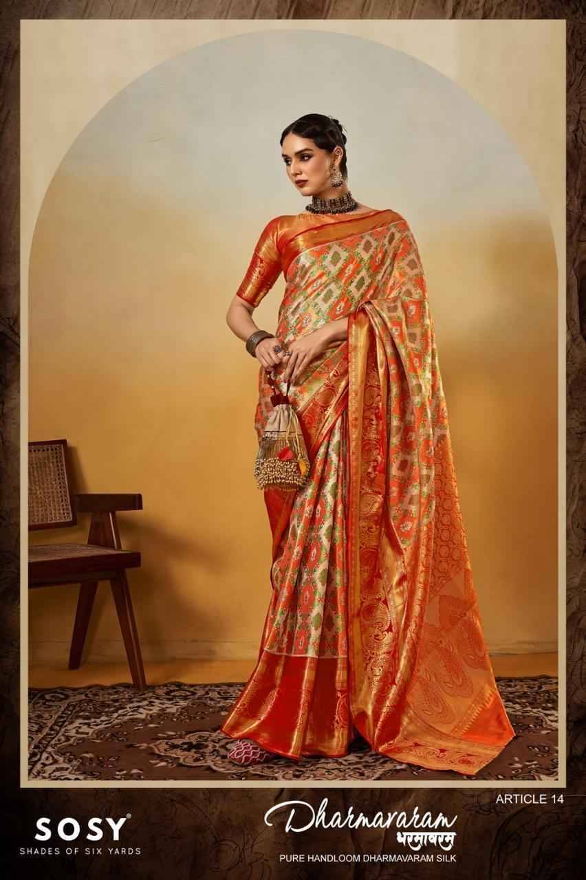 Dharamvaram By Sosy 11 To 16 Series Indian Traditional Wear Collection Beautiful Stylish Fancy Colorful Party Wear & Occasional Wear Viscose Silk Sarees At Wholesale Price