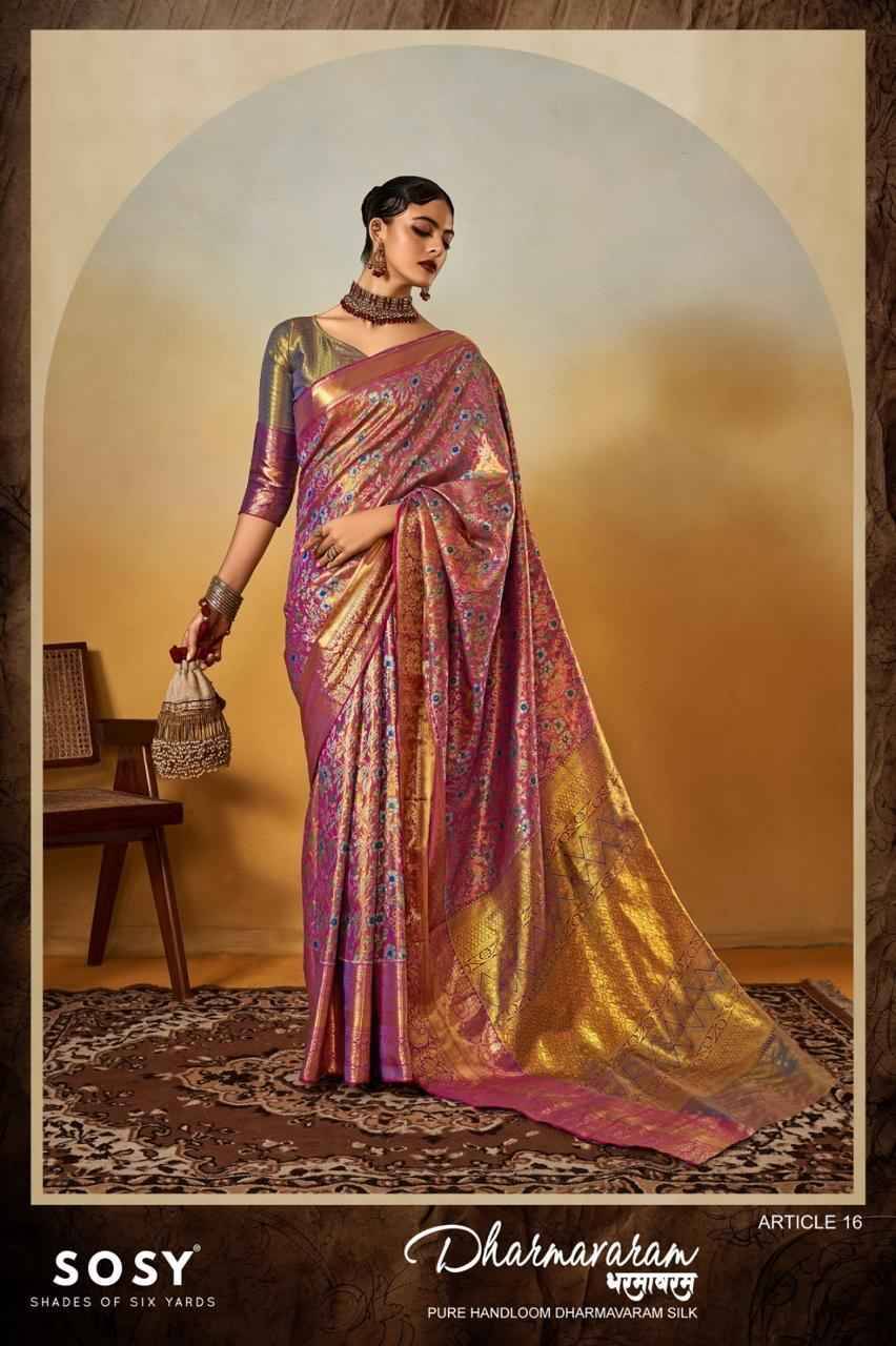 Dharamvaram By Sosy 11 To 16 Series Indian Traditional Wear Collection Beautiful Stylish Fancy Colorful Party Wear & Occasional Wear Viscose Silk Sarees At Wholesale Price