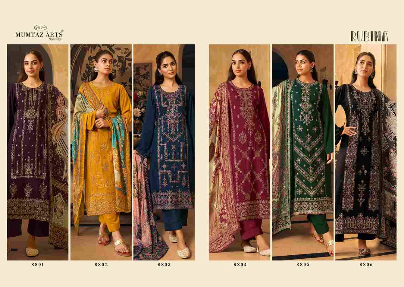 Rubina By Mumtaz Arts 8801 To 8806 Series Beautiful Festive Suits Colorful Stylish Fancy Casual Wear & Ethnic Wear Pure Viscose Pashmina Print Dresses At Wholesale Price