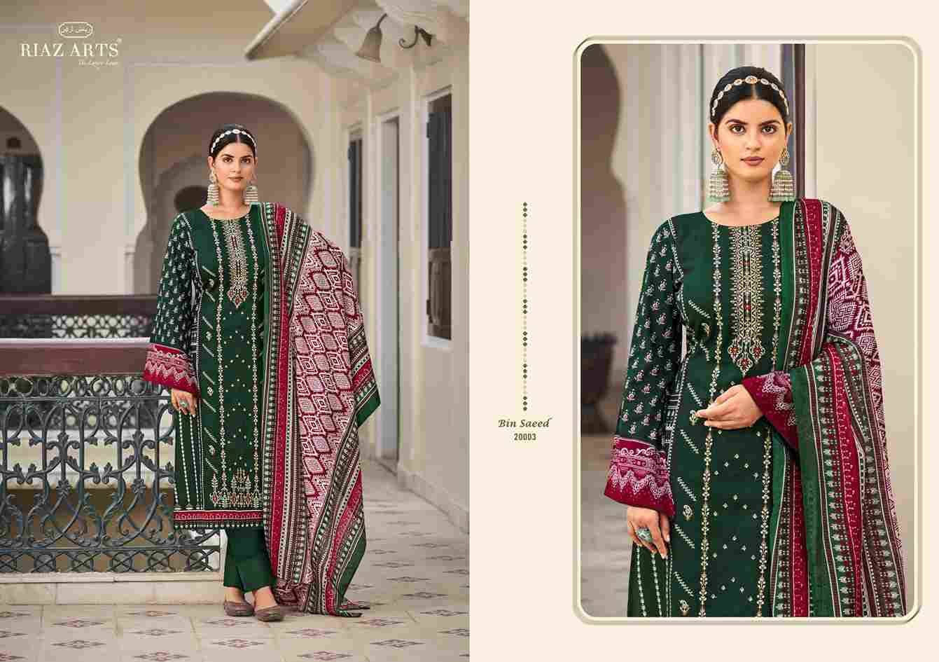 Bin Saeed Vol-3 By Riaz Arts 20001 To 20008 Series Beautiful Festive Suits Stylish Fancy Colorful Casual Wear & Ethnic Wear Pure Cotton Print Dresses At Wholesale Price