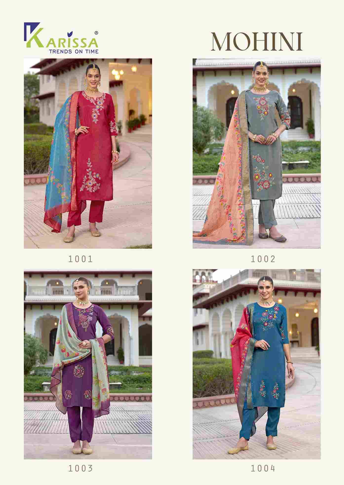 Mohini By Karissa 1001 To 1004 Series Beautiful Festive Suits Colorful Stylish Fancy Casual Wear & Ethnic Wear Viscose With Work Dresses At Wholesale Price