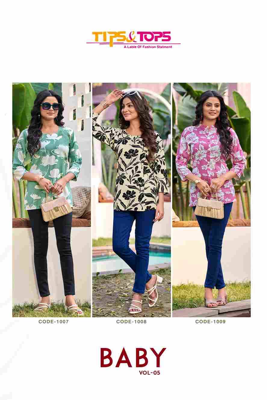 Baby Vol-5 By Tips And Tops 1001 To 1009 Series Beautiful Stylish Fancy Colorful Casual Wear & Ethnic Wear Pure Rayon Tops At Wholesale Price