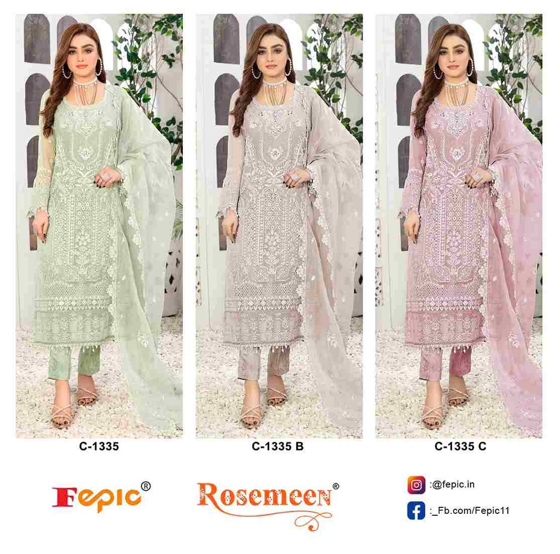 Fepic 1335 Colours By Fepic 1335-A To 1335-C Series Beautiful Pakistani Suits Colorful Stylish Fancy Casual Wear & Ethnic Wear Organza Embroidered Dresses At Wholesale Price