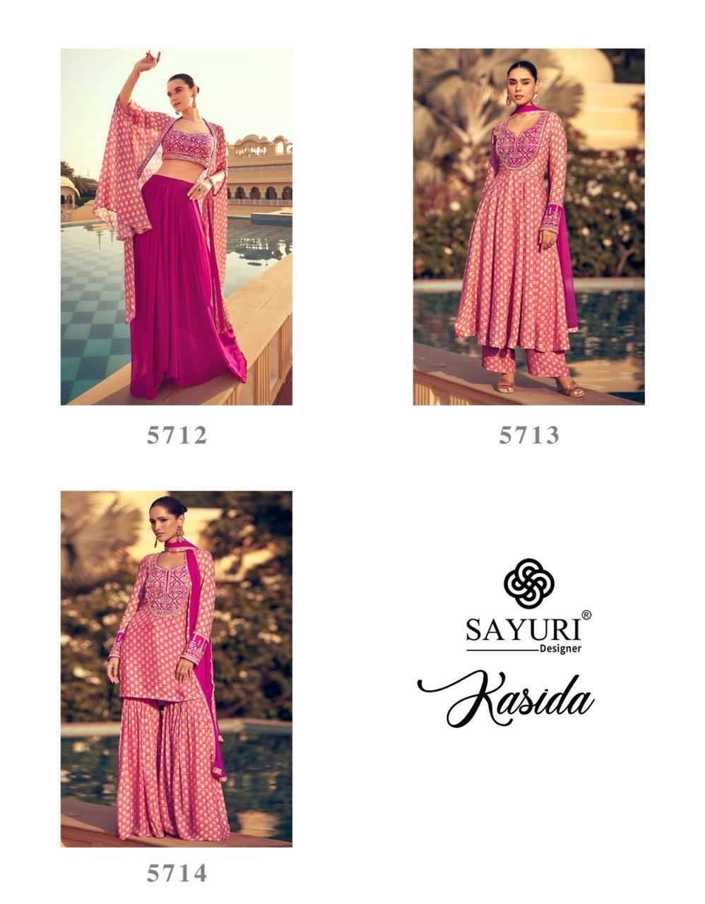 Kasida By Sayuri 5712 To 5714 Series Designer Festive Stylish Fancy Colorful Beautiful Party Wear & Ethnic Wear Collection Chinnon Silk Dresses At Wholesale Price