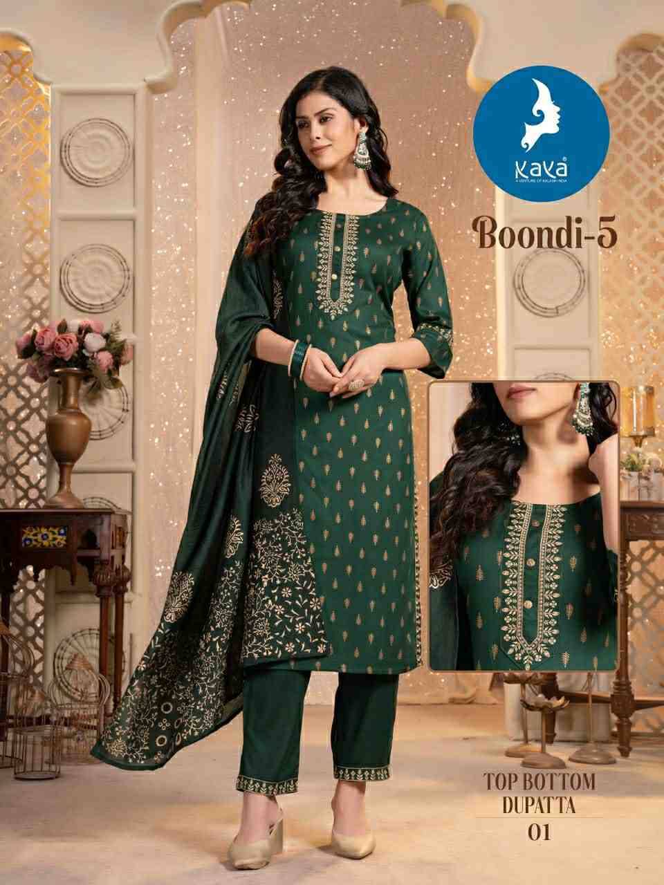 Boondi Vol-5 By Kaya 01 To 08 Series Festive Suits Collection Beautiful Stylish Fancy Colorful Party Wear & Occasional Wear Rayon Print Dresses At Wholesale Price