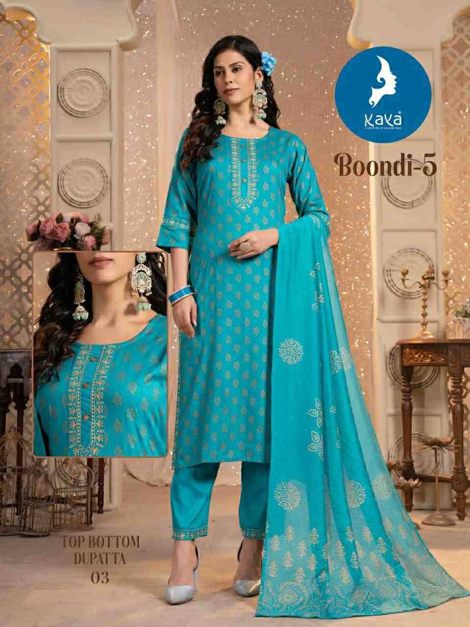 Boondi Vol-5 By Kaya 01 To 08 Series Festive Suits Collection Beautiful Stylish Fancy Colorful Party Wear & Occasional Wear Rayon Print Dresses At Wholesale Price