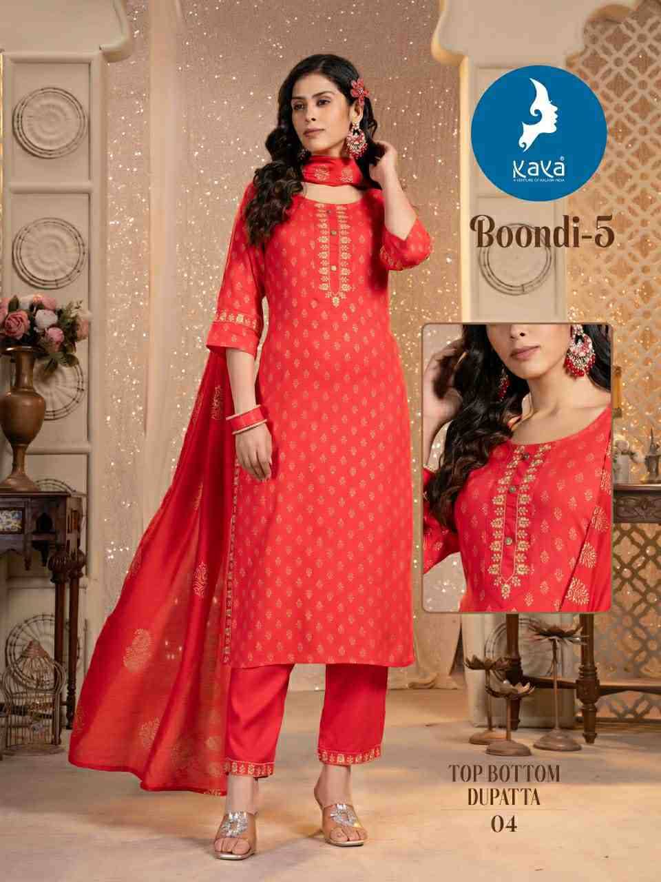 Boondi Vol-5 By Kaya 01 To 08 Series Festive Suits Collection Beautiful Stylish Fancy Colorful Party Wear & Occasional Wear Rayon Print Dresses At Wholesale Price