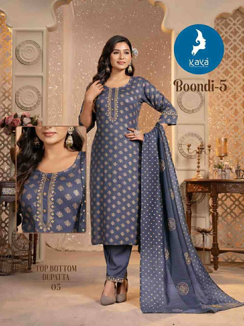 Boondi Vol-5 By Kaya 01 To 08 Series Festive Suits Collection Beautiful Stylish Fancy Colorful Party Wear & Occasional Wear Rayon Print Dresses At Wholesale Price