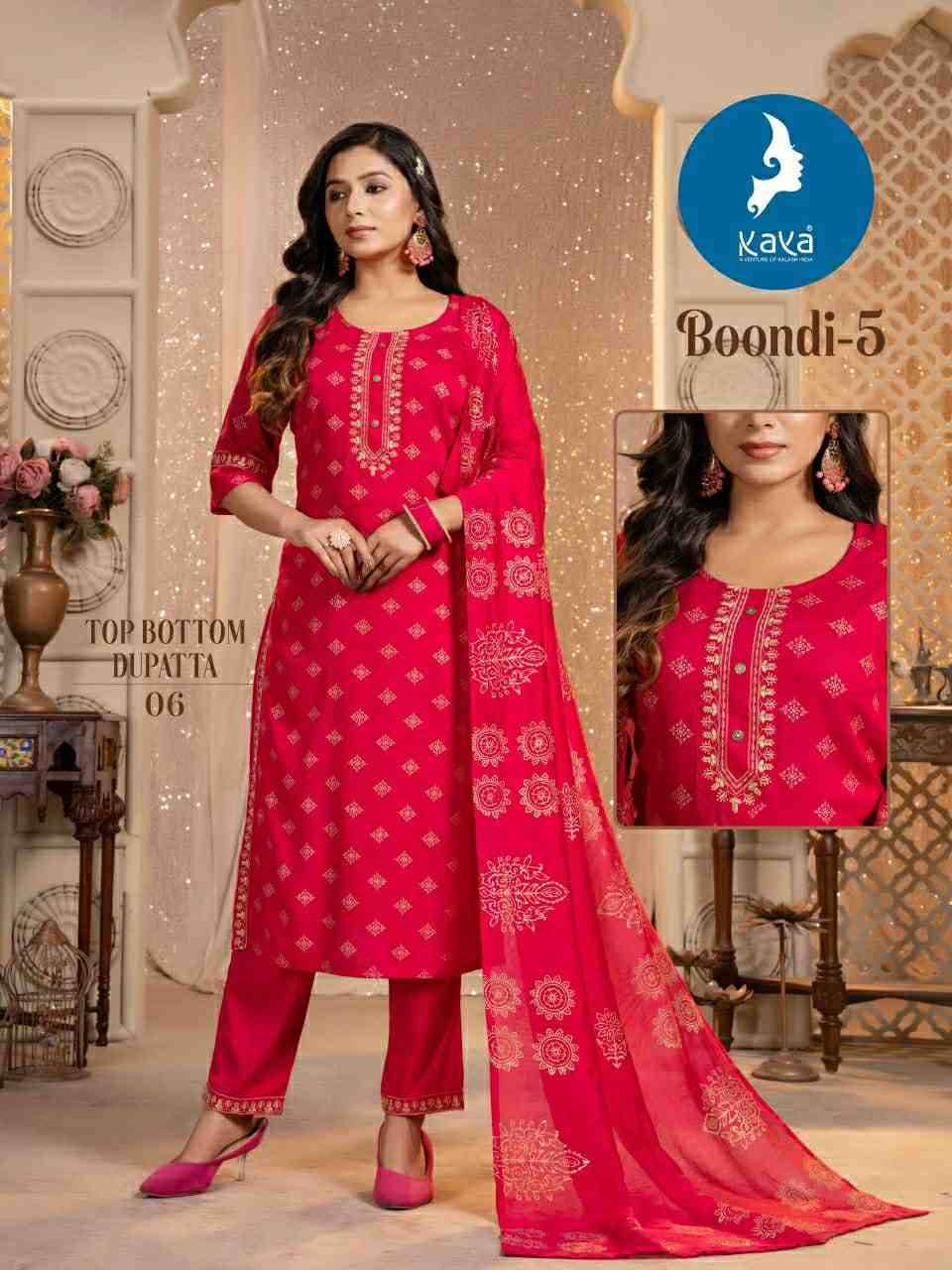 Boondi Vol-5 By Kaya 01 To 08 Series Festive Suits Collection Beautiful Stylish Fancy Colorful Party Wear & Occasional Wear Rayon Print Dresses At Wholesale Price