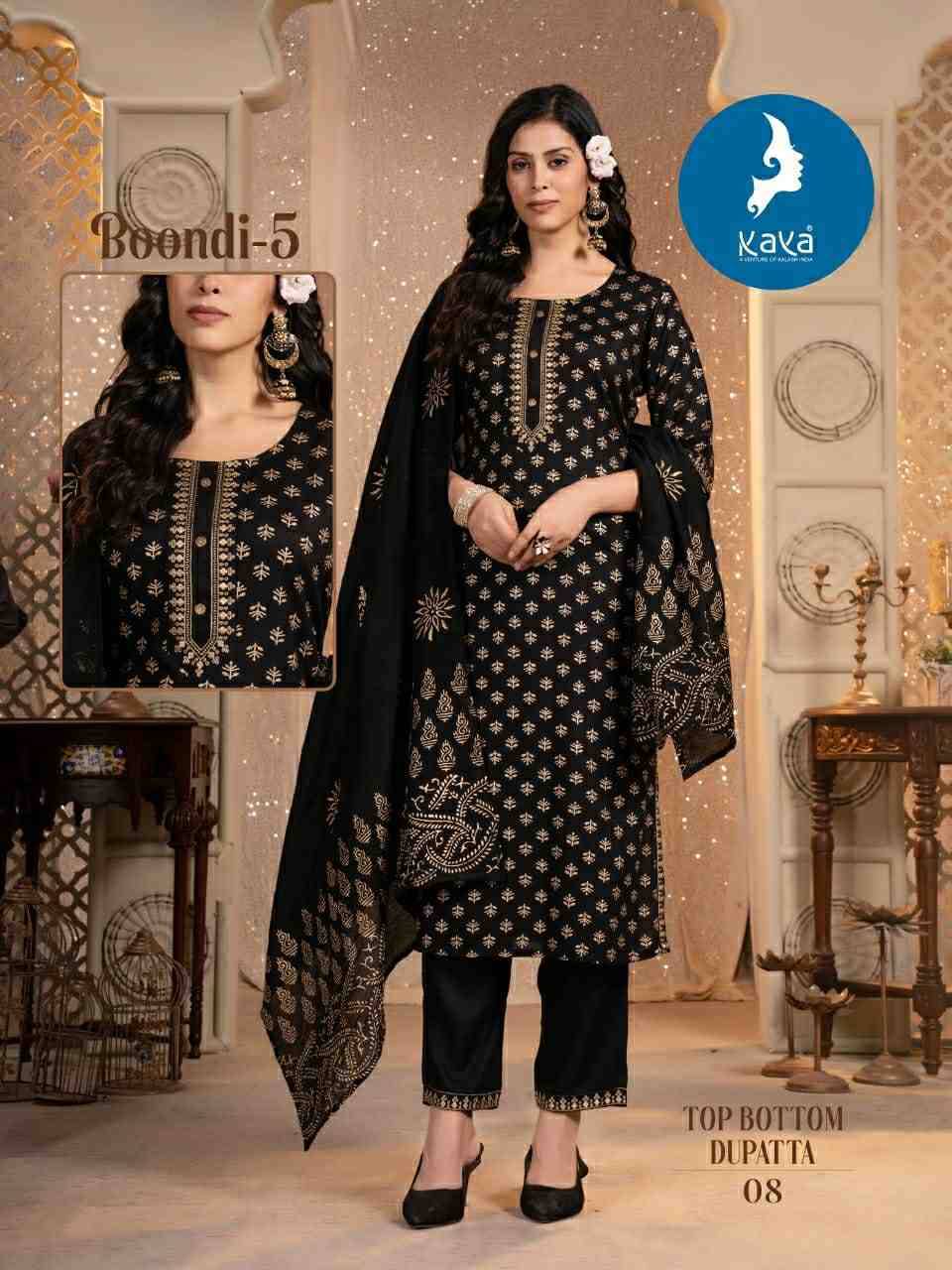 Boondi Vol-5 By Kaya 01 To 08 Series Festive Suits Collection Beautiful Stylish Fancy Colorful Party Wear & Occasional Wear Rayon Print Dresses At Wholesale Price