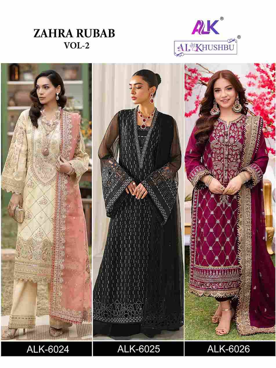 Zahra Rubab Vol-2 By Al Khushbu 6024 To 6026 Series Beautiful Pakistani Suits Colorful Stylish Fancy Casual Wear & Ethnic Wear Faux Georgette Dresses At Wholesale Price