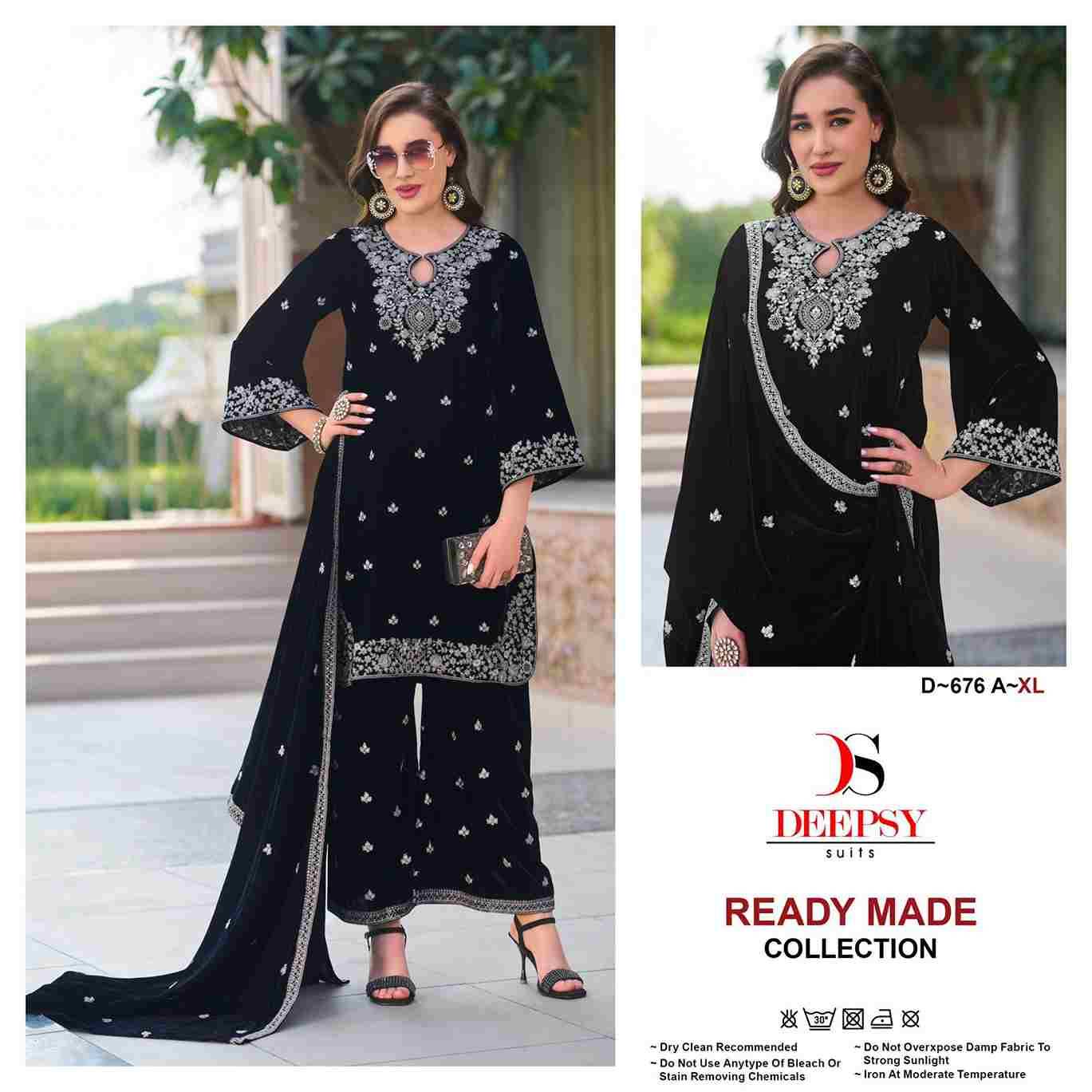 Deepsy Hit Design 676 Colours By Deepsy Suits 676-A To 676-D Series Beautiful Pakistani Suits Colorful Stylish Fancy Casual Wear & Ethnic Wear Pure Velvet Embroidered Dresses At Wholesale Price