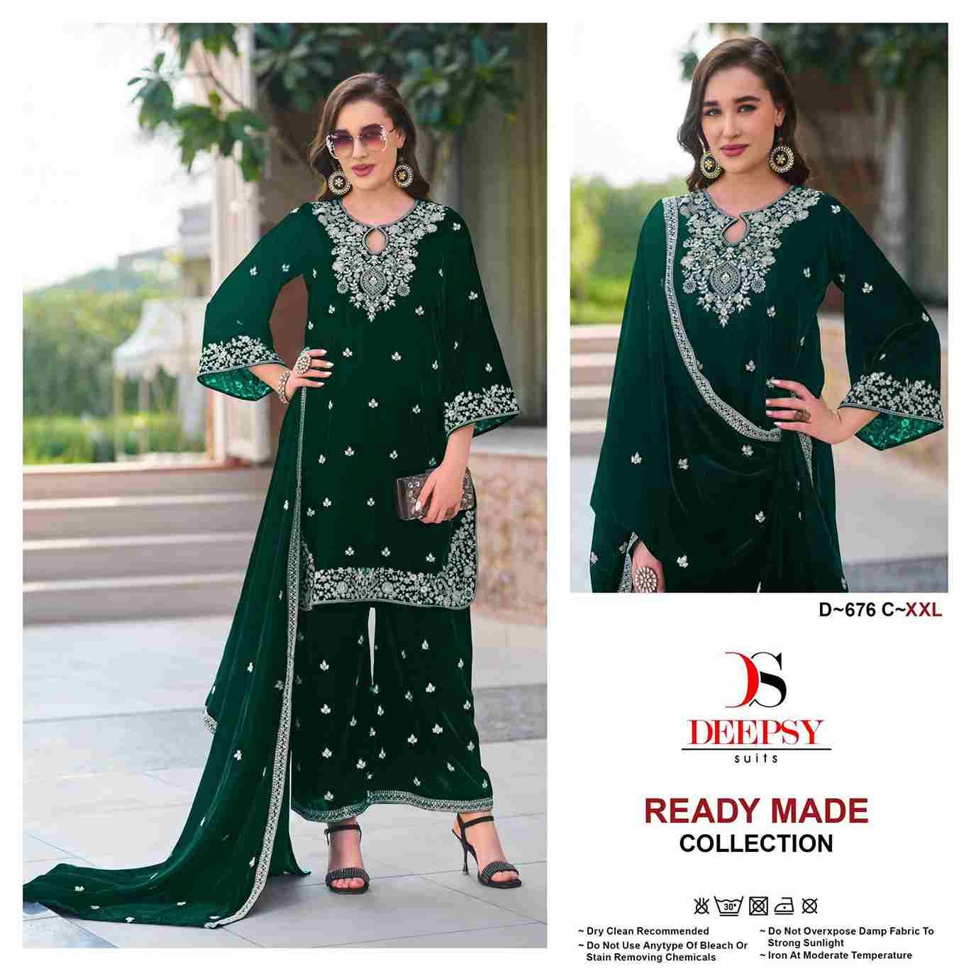 Deepsy Hit Design 676 Colours By Deepsy Suits 676-A To 676-D Series Beautiful Pakistani Suits Colorful Stylish Fancy Casual Wear & Ethnic Wear Pure Velvet Embroidered Dresses At Wholesale Price