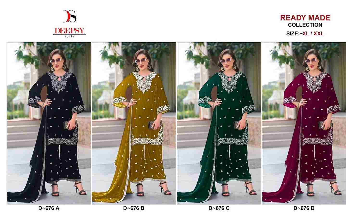 Deepsy Hit Design 676 Colours By Deepsy Suits 676-A To 676-D Series Beautiful Pakistani Suits Colorful Stylish Fancy Casual Wear & Ethnic Wear Pure Velvet Embroidered Dresses At Wholesale Price