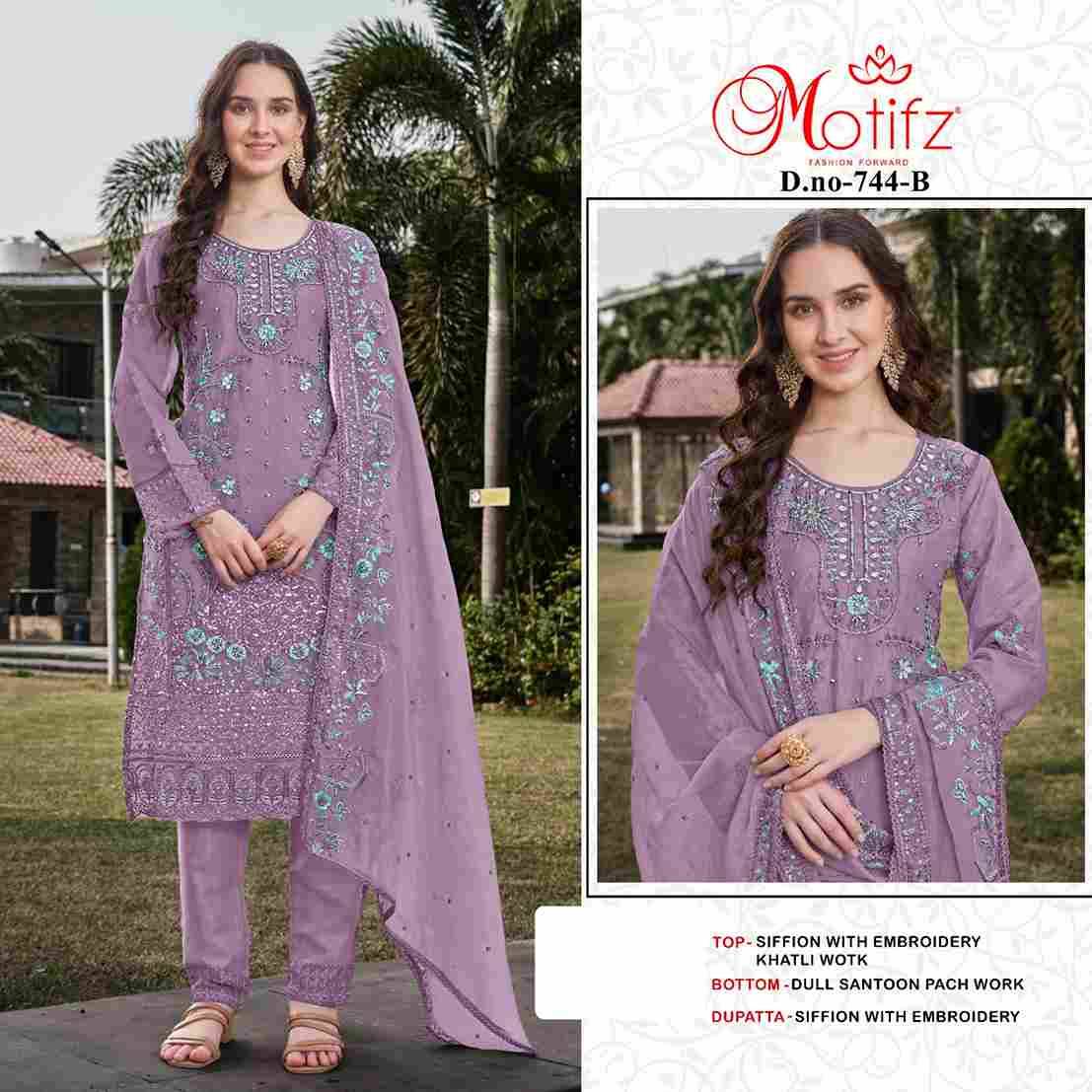 Motifz Hit Design 744 Colours By Motifz 744-A To 744-D Series Beautiful Pakistani Suits Colorful Stylish Fancy Casual Wear & Ethnic Wear Chiffon Dresses At Wholesale Price